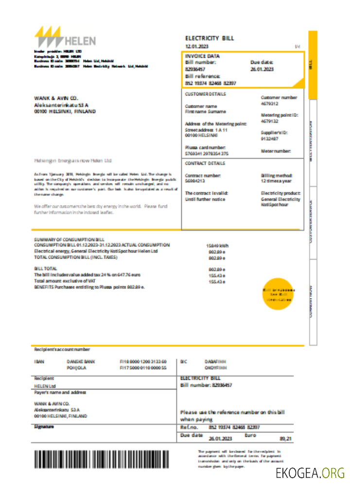 Helen Preuve d'adresse facture d'entreprise de services publics, SCR